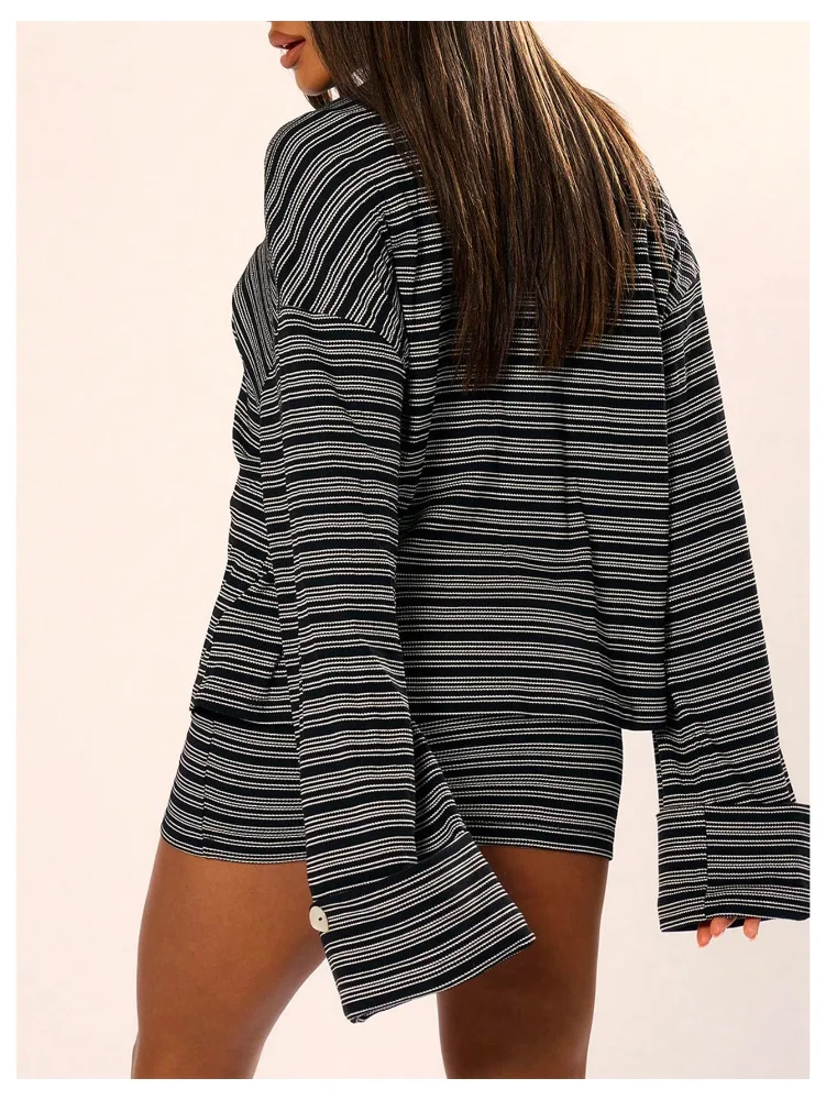 MAKEMECHIC Striped Bell Sleeve Oversized Cardigan, view 2