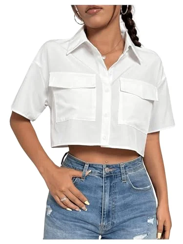 MAKEMECHIC Cropped Button Up Short Sleeve Shorts