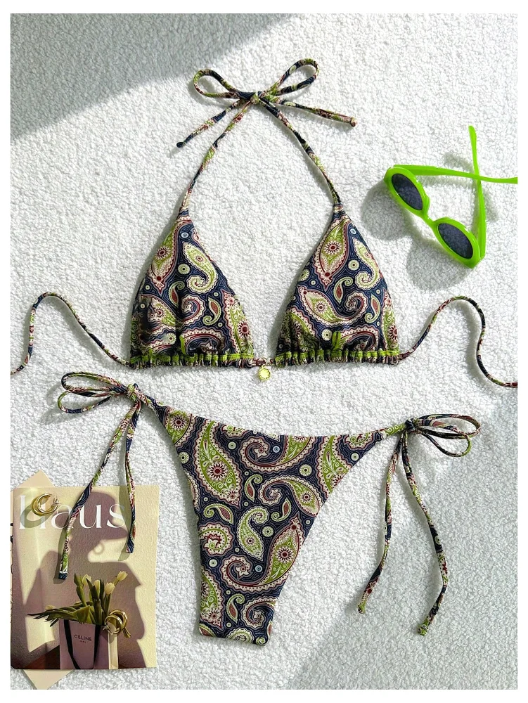 MAKEMECHIC Triangle String Paisley Bikini Set, view 2