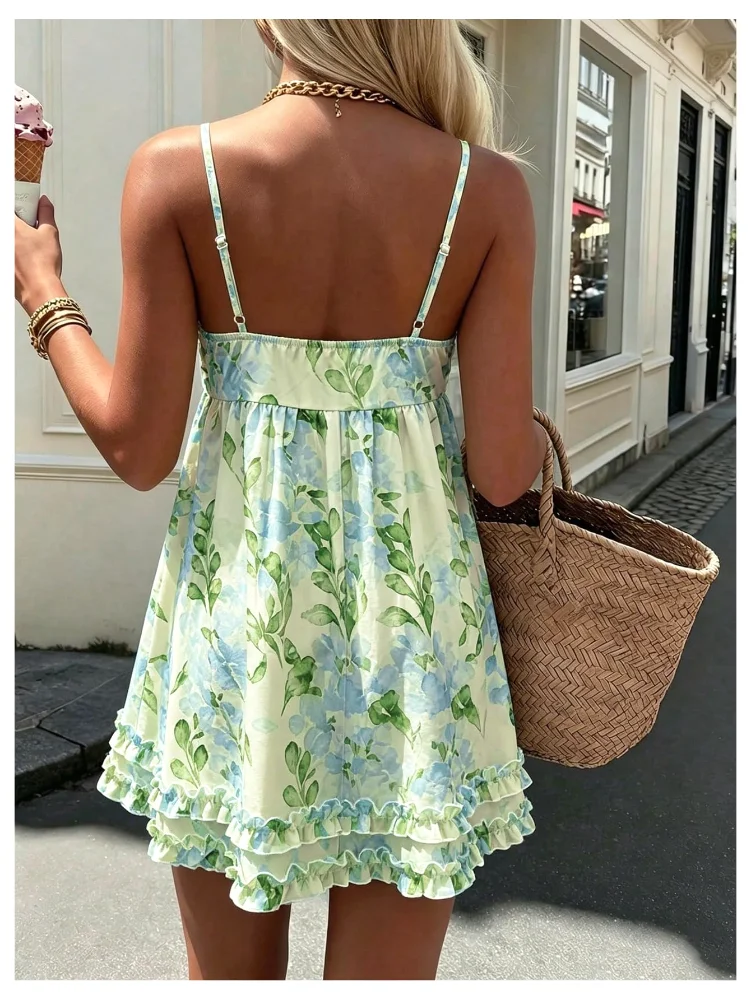 MAKEMECHIC Floral Sleeveless Ruffle Mini Dress, view 2