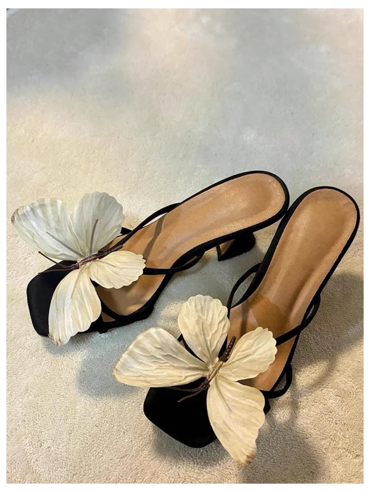 MAKEMECHIC Butterfly Heeled Leather Sandals, view 2