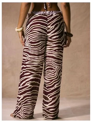 MAKEMECHIC Wide Leg Zebra Striped Beach Cover-Up, view 3