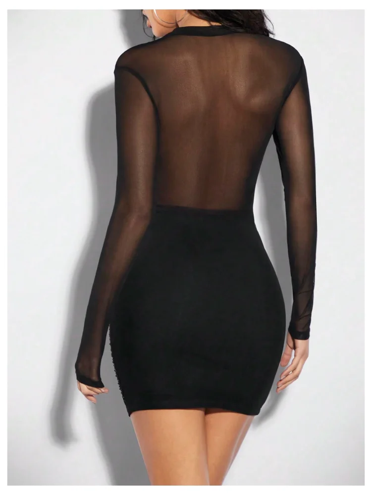 MAKEMECHIC Sparkly Sequin Mesh Mini Dress, view 3