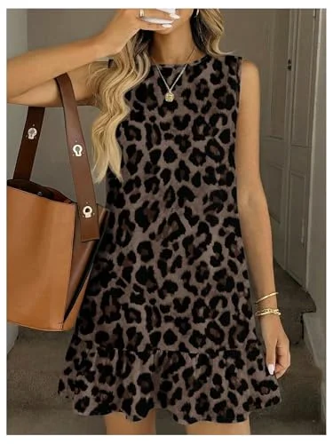 MAKEMECHIC Cheetah Print Sleeveless Ruffle Mini Dress, view 2
