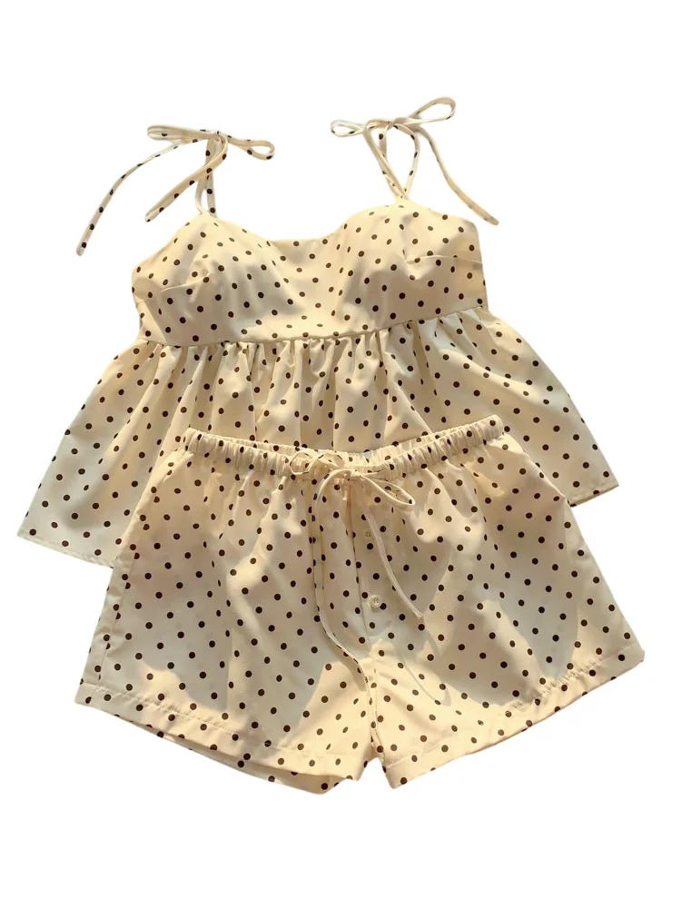 MAKEMECHIC Polka Dot Ruffle Crop Shorts Set