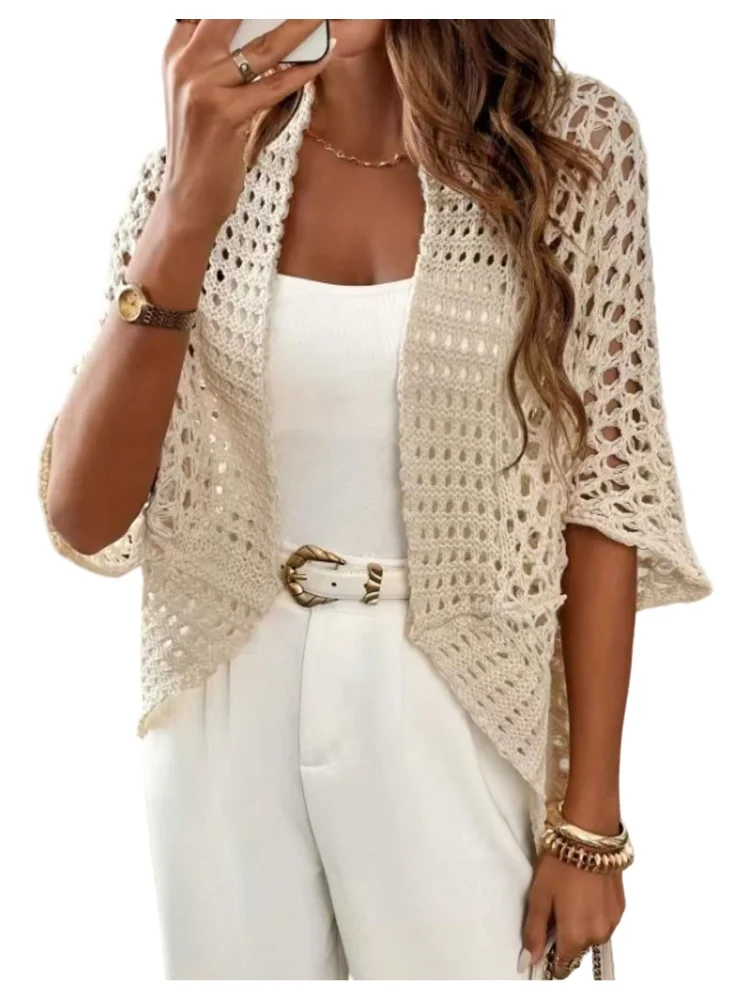 MAKEMECHIC Crochet Crop Asymmetrical Cardigan