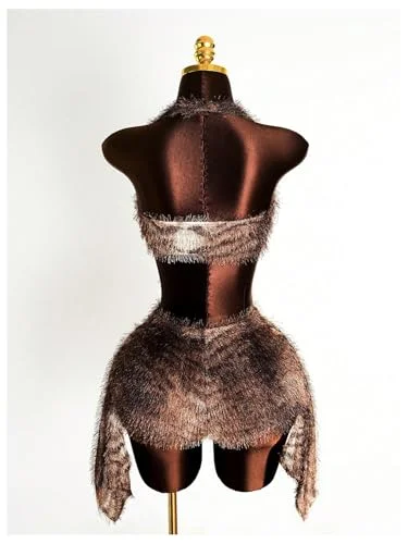 MAKEMECHIC Faux Fur Crop Micro Two-Piece Set, view 2