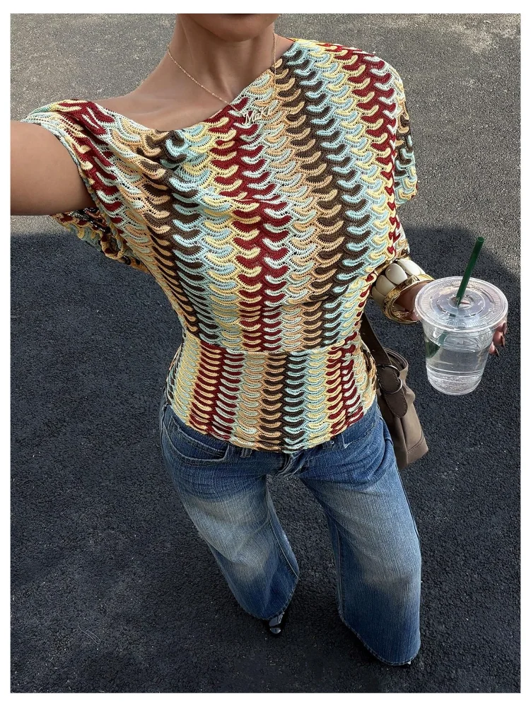 MAKEMECHIC Striped Off The Shoulder Cinched Top, view 2