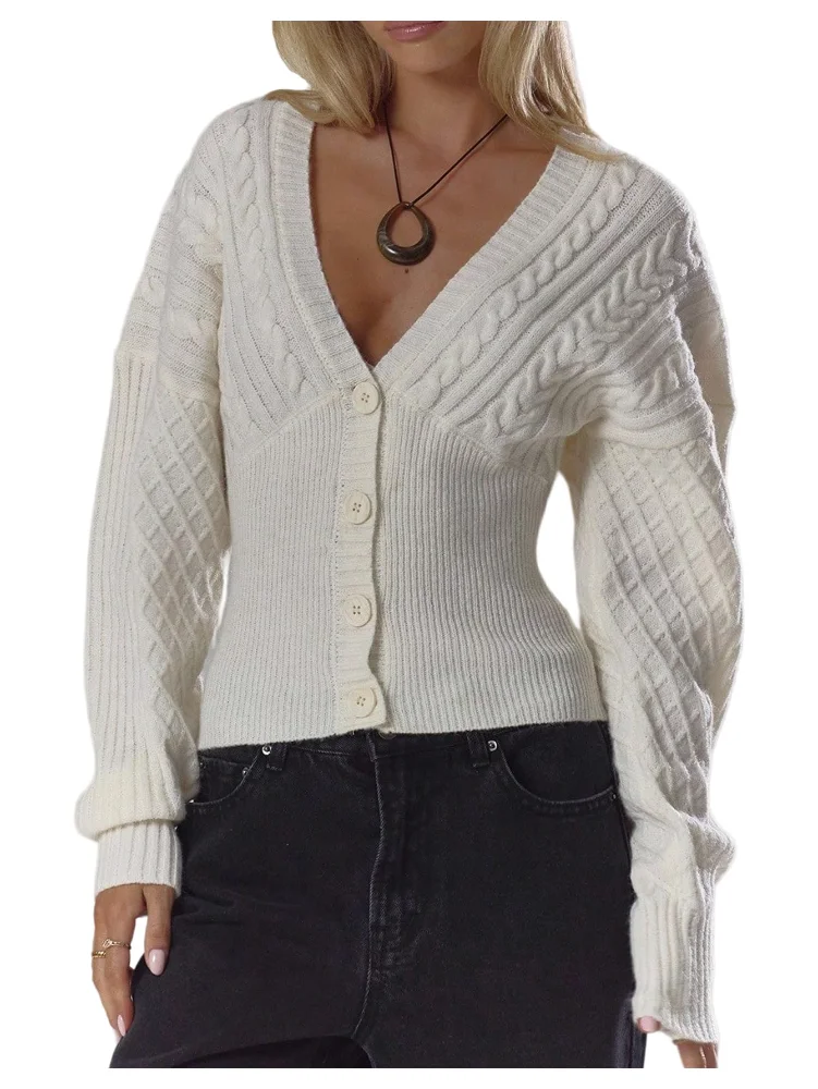 MAKEMECHIC Cable Knit Button Down Long Sleeve Cardigan