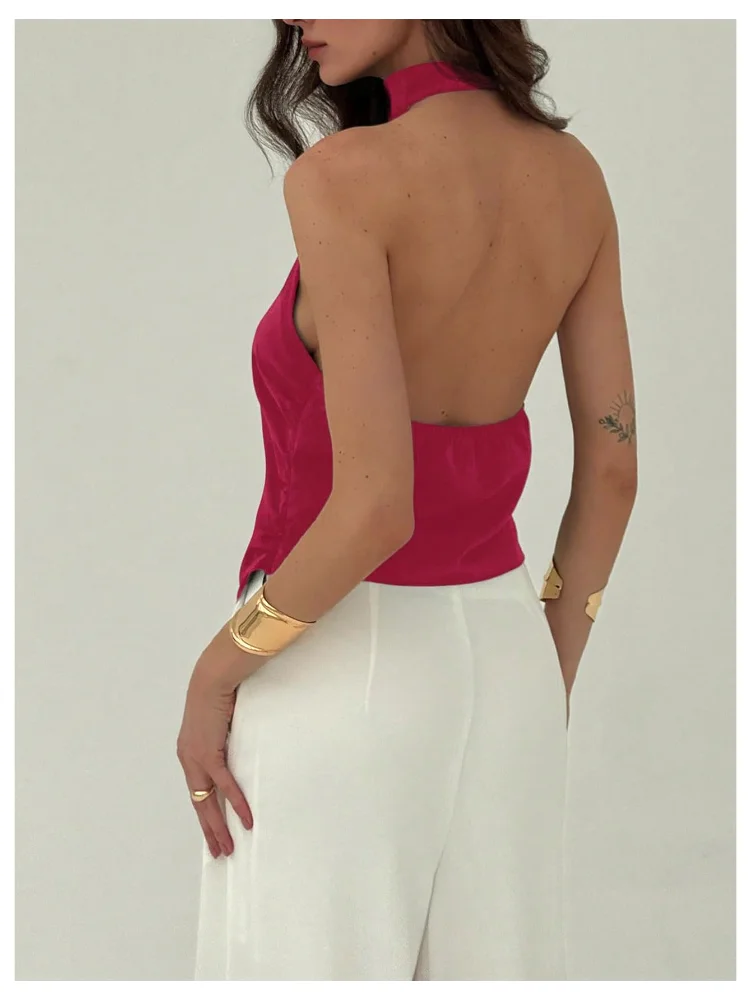MAKEMECHIC Asymmetrical Open Back Halter Top, view 3