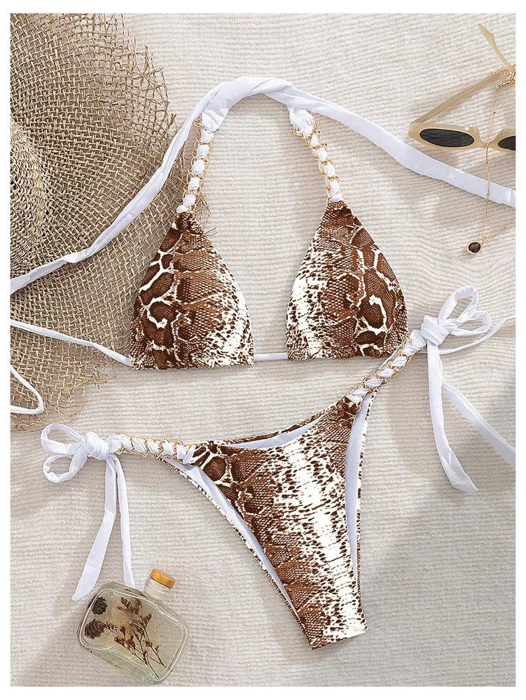 MAKEMECHIC Triangle Swim Snakeskin Bikini Set, view 3