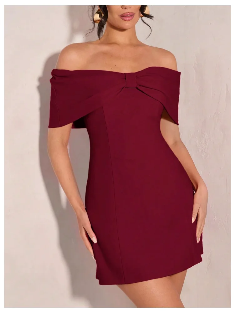 MAKEMECHIC Bow Off The Shoulder Bodycon Mini Dress, view 2