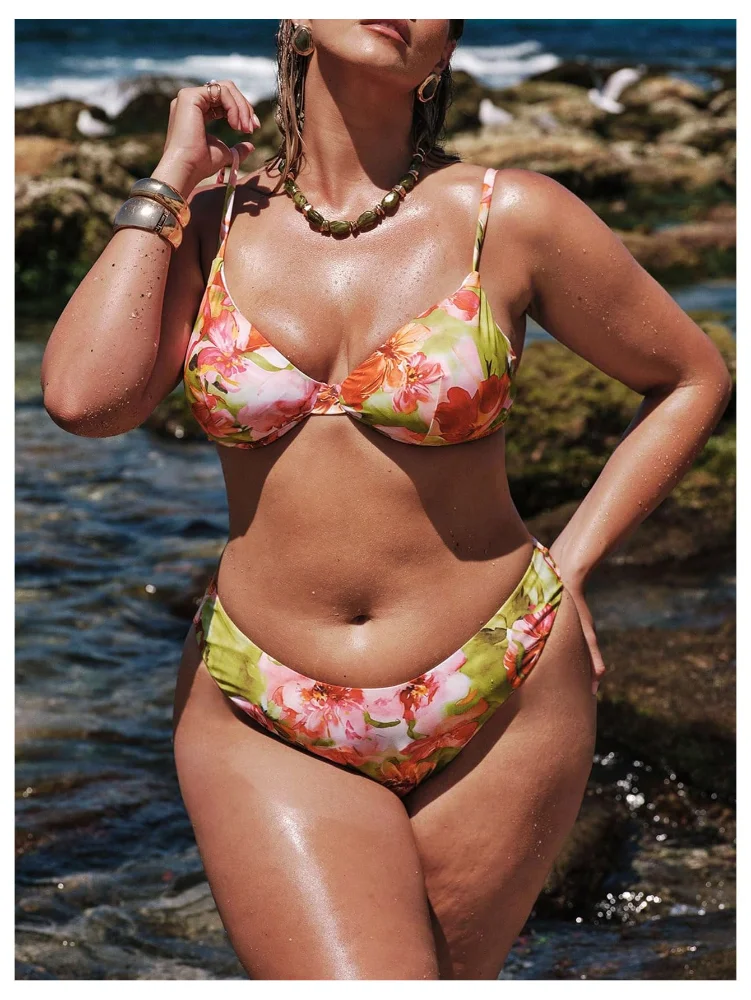 MAKEMECHIC Floral Triangle Tie Back Bikini Set, view 3