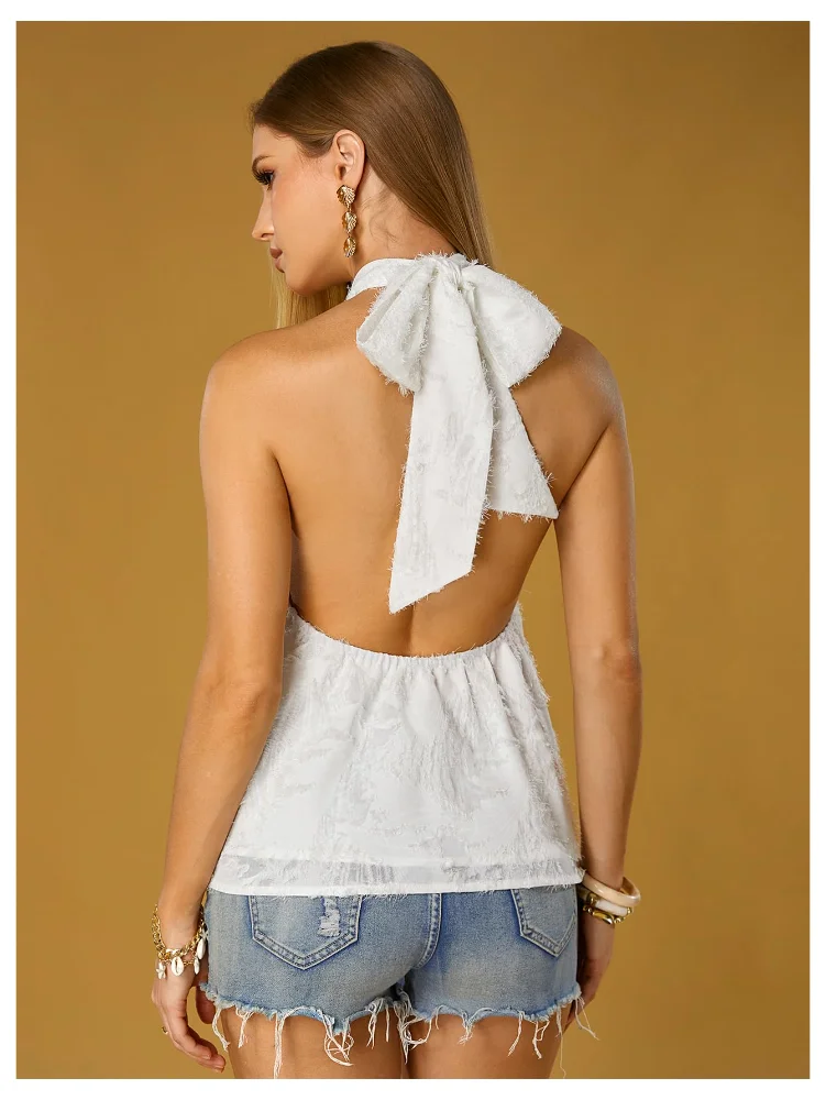 MAKEMECHIC Backless Sheer Halter Top, view 2