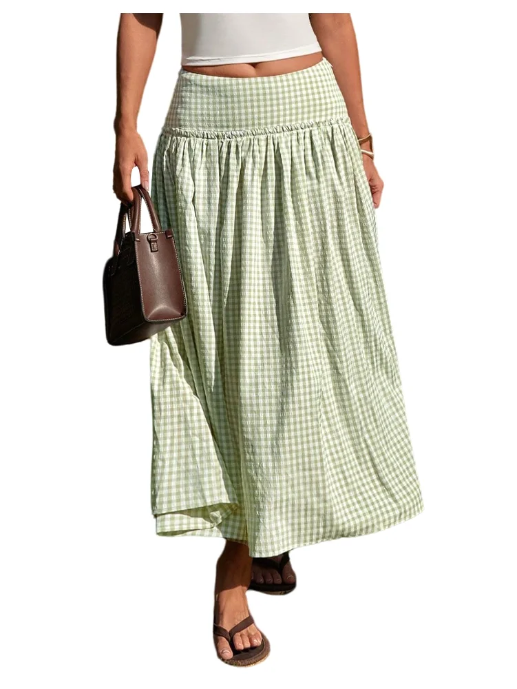 MAKEMECHIC Plaid Gingham Low Waist Maxi Skirt