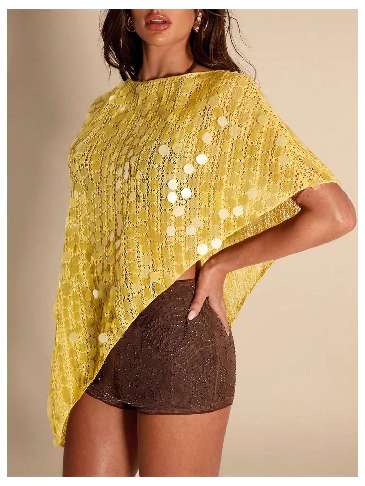 MAKEMECHIC Sequin Asymmetrical Sparkly Wrap, view 3