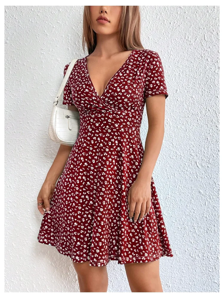 MAKEMECHIC Wrap V-Neck Short Sleeve Mini Dress, view 3