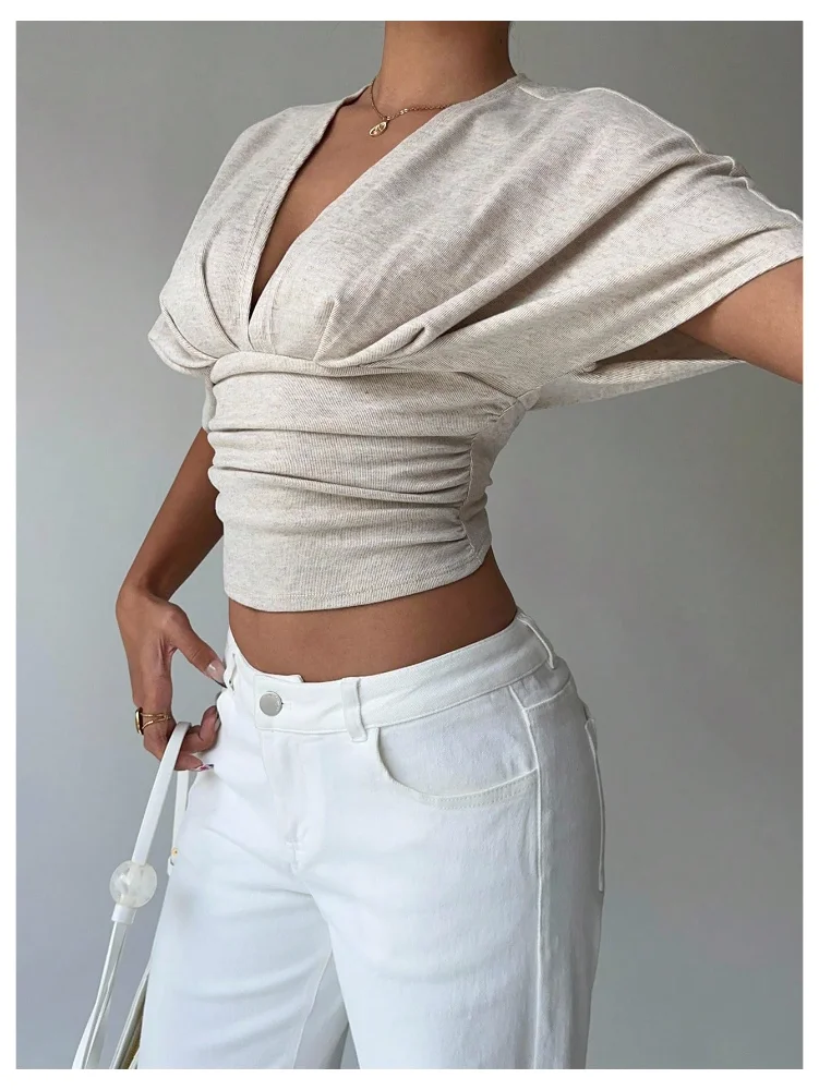 MAKEMECHIC Deep V-Neck Cinched Top, view 3