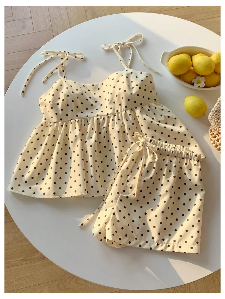 MAKEMECHIC Polka Dot Ruffle Crop Shorts Set, view 3