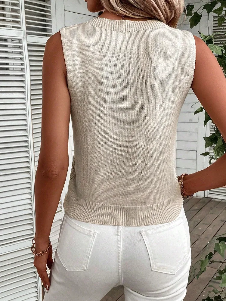 MAKEMECHIC Crochet Crew Neck Sleeveless Sweater Vest, view 3