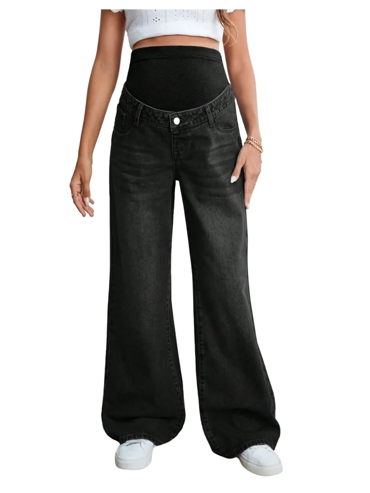 MAKEMECHIC High Waisted Straight Leg Denim Maternity Jeans