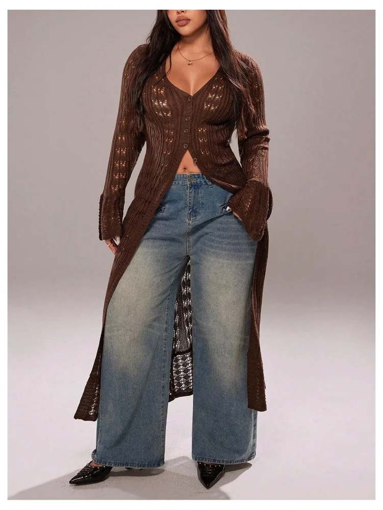 MAKEMECHIC Hollow V-Neck Knit Cardigan, view 2