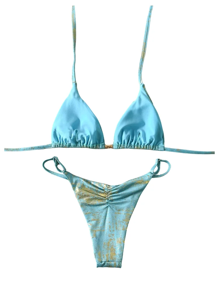 MAKEMECHIC Metallic Triangle Tie Bikini Set, view 2