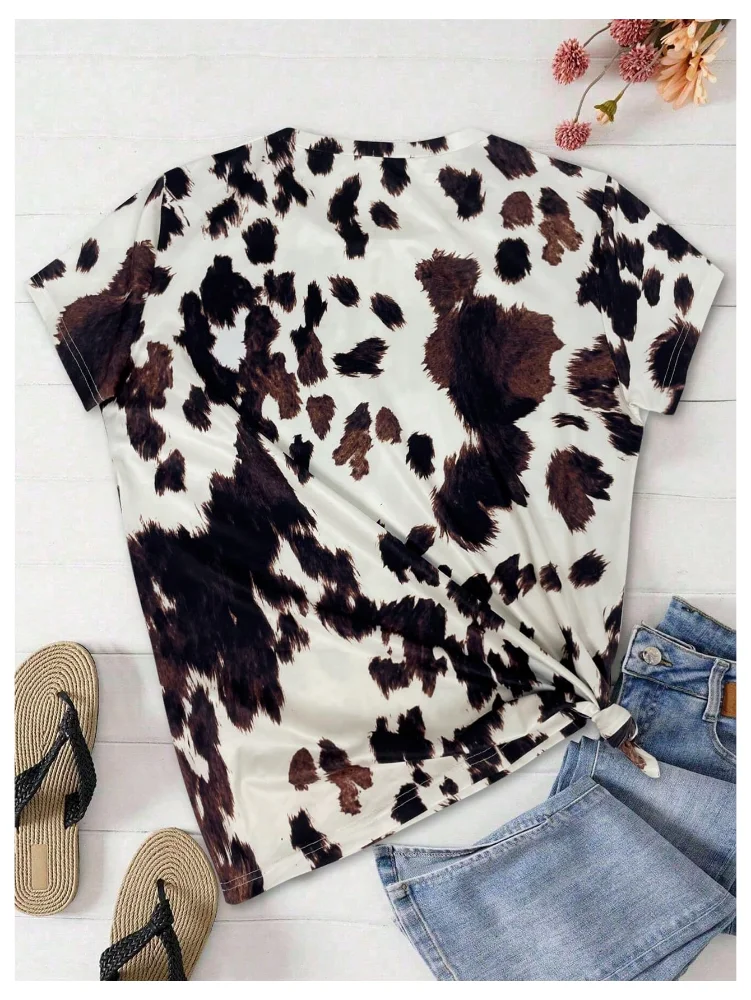 MAKEMECHIC Cow Print Short Sleeve Shorts, view 2