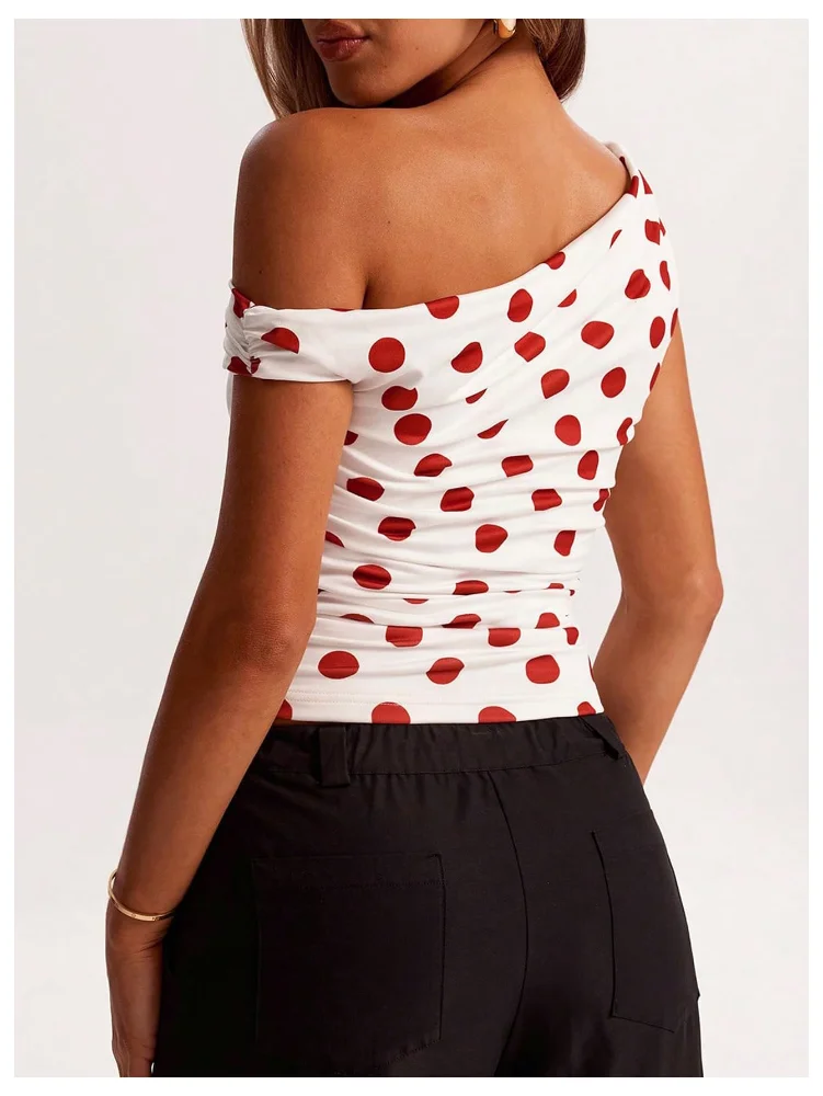 MAKEMECHIC Polka Dot Asymmetrical Crop Top, view 3