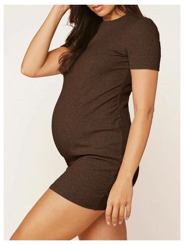 MAKEMECHIC Short Sleeve Crew Neck Maternity Mini Dress, view 2
