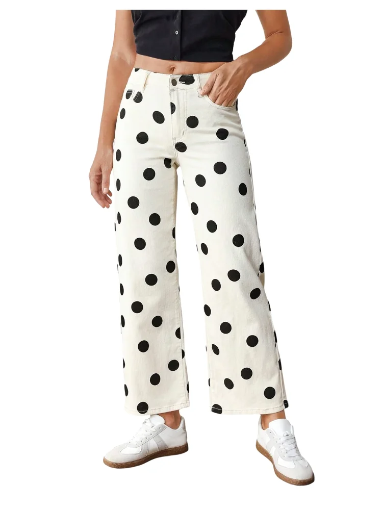 MAKEMECHIC Polka Dot Straight Leg Denim Jeans