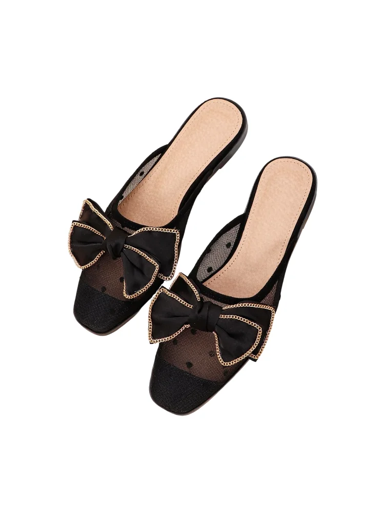 MAKEMECHIC Bow Mesh Mules Flats