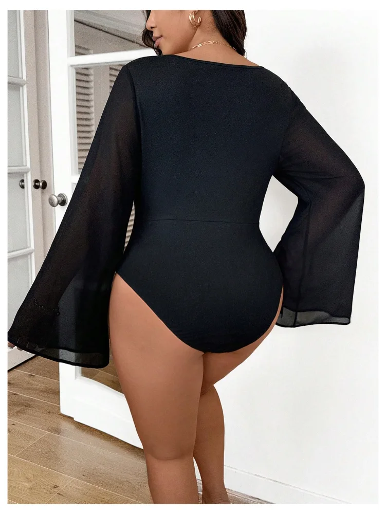 MAKEMECHIC Mesh Wrap Leotard Bodysuit, view 3