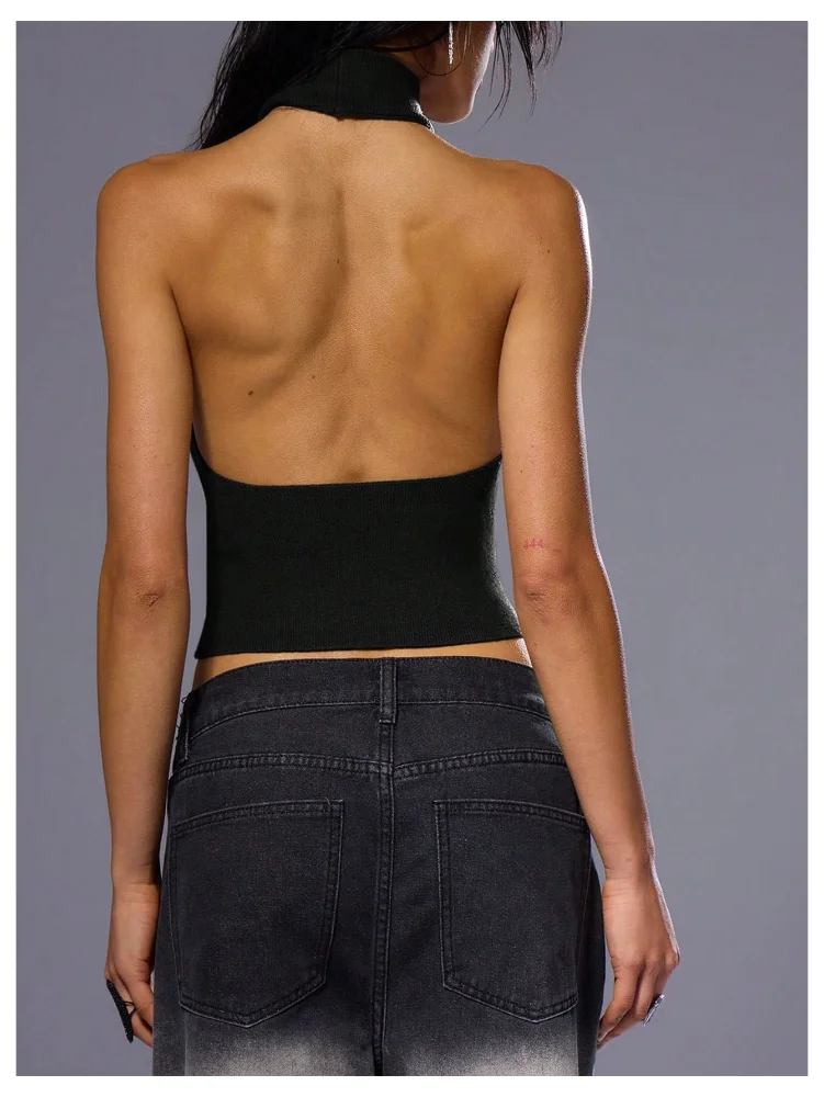 MAKEMECHIC Mock Neck Sleeveless Backless Halter Top, view 3