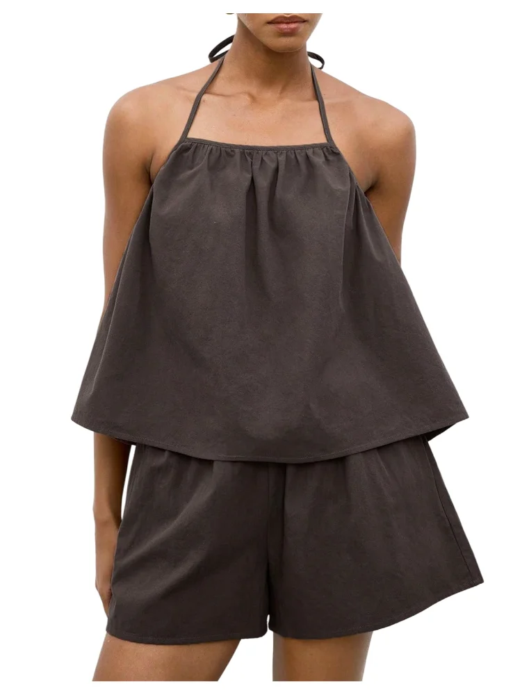 MAKEMECHIC Linen Wide Leg X-small Shorts Set