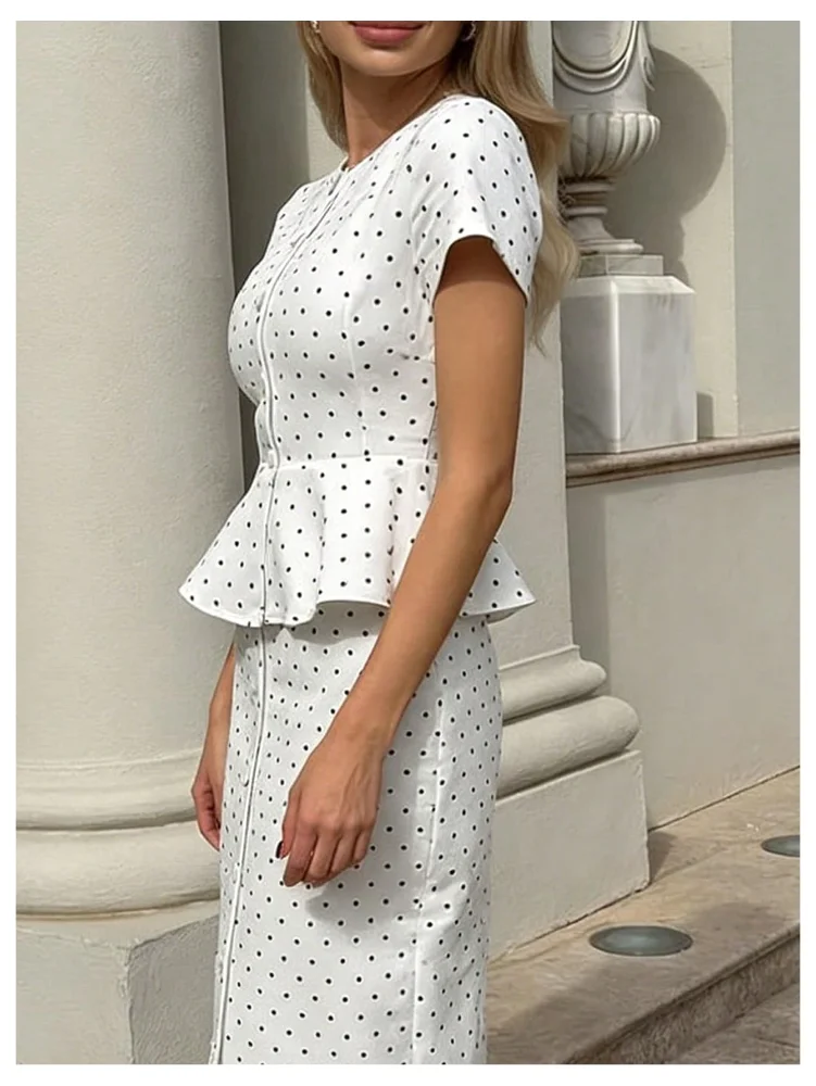 MAKEMECHIC Business Polka Dot Peplum Two-Piece Set, view 2