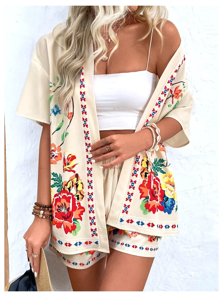 MAKEMECHIC Tropical Print Floral Beach Cover-Up, view 3