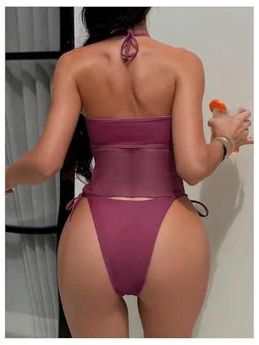 MAKEMECHIC Open Back Thong Violet Tankini, view 2
