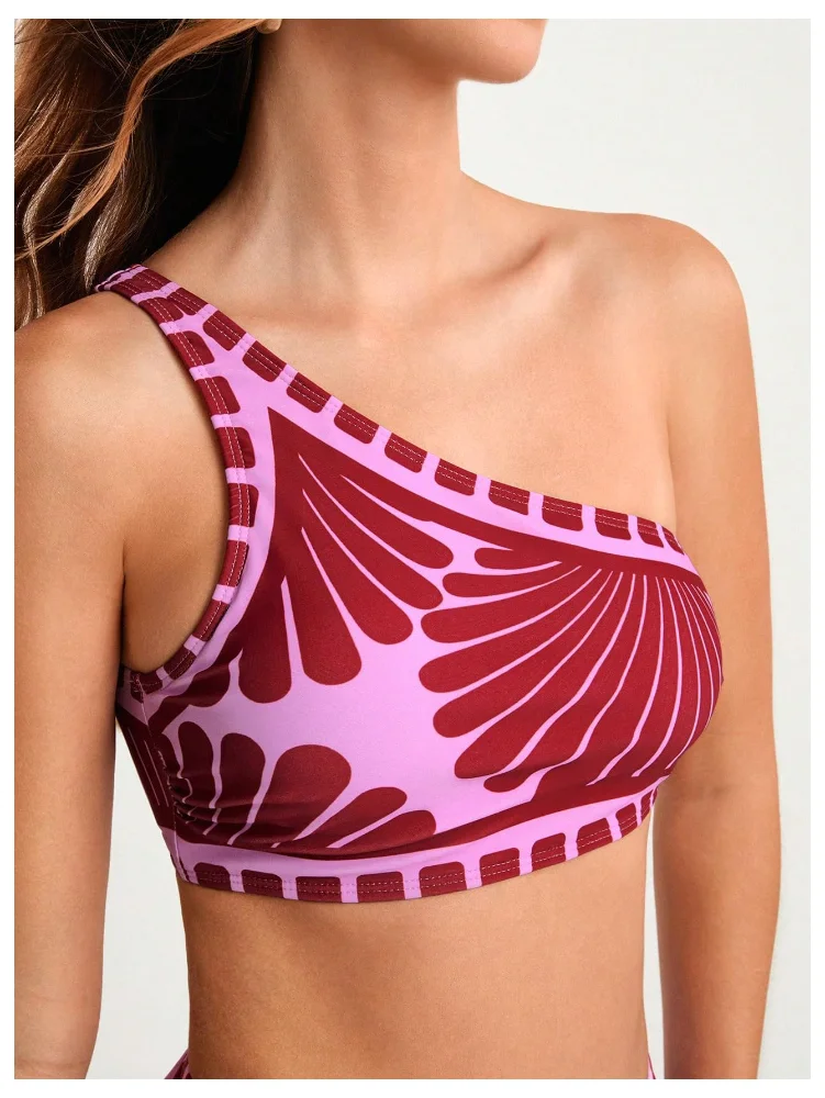 MAKEMECHIC One Shoulder Graphic Print Bikini Set, view 3