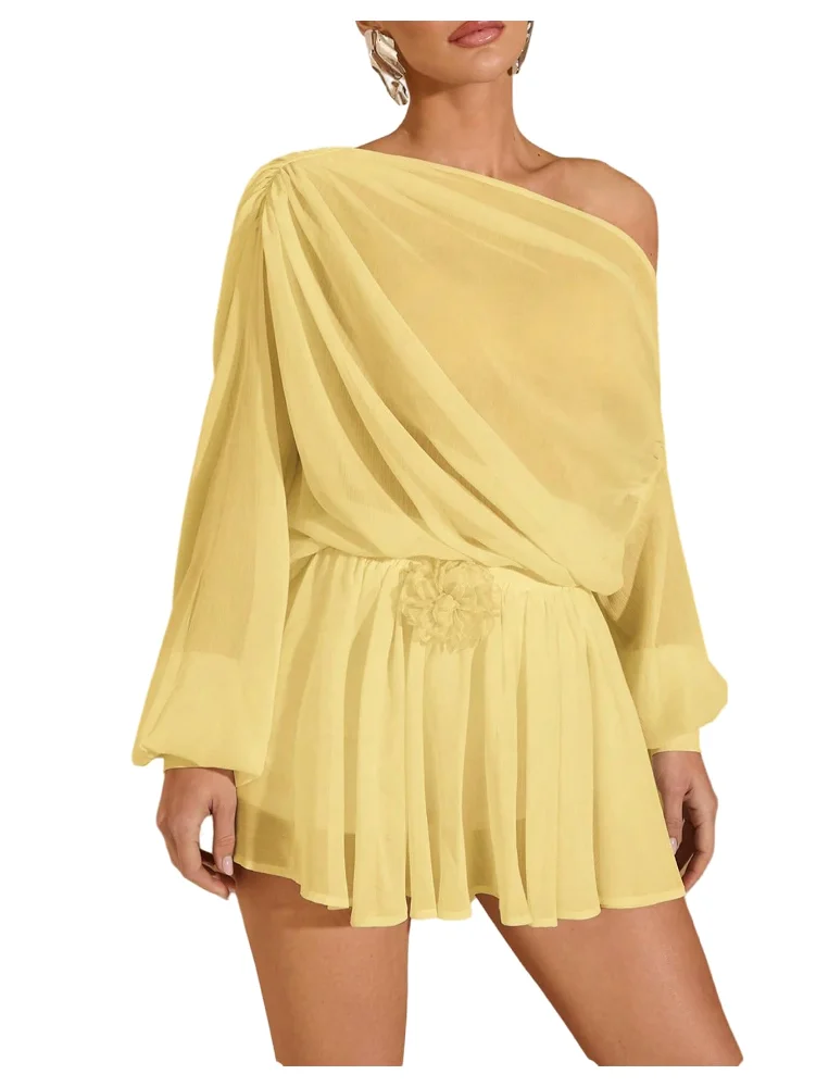 MAKEMECHIC Asymmetrical Neck Lantern Shorts Set