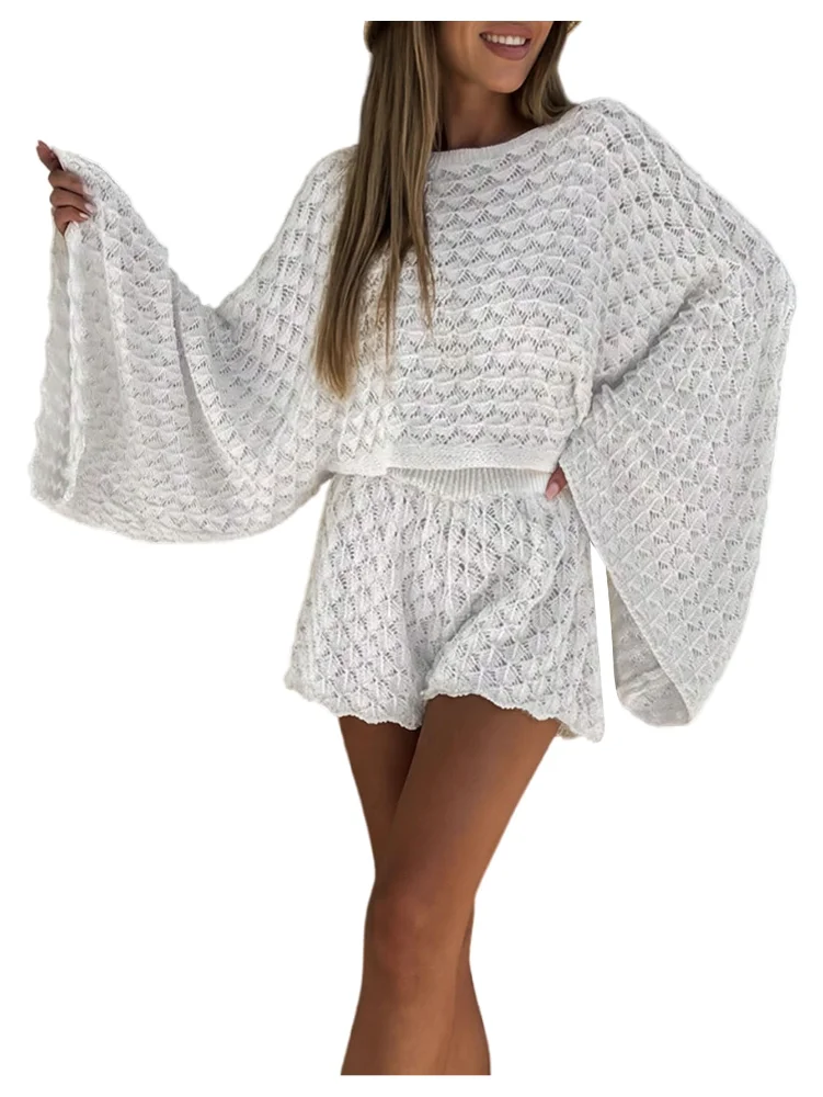 MAKEMECHIC Crochet Bell Sleeve Mini Beach Cover-Up