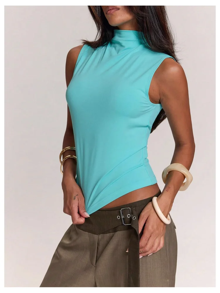 MAKEMECHIC Mock Neck Sleeveless Fitted Crop Top, view 2