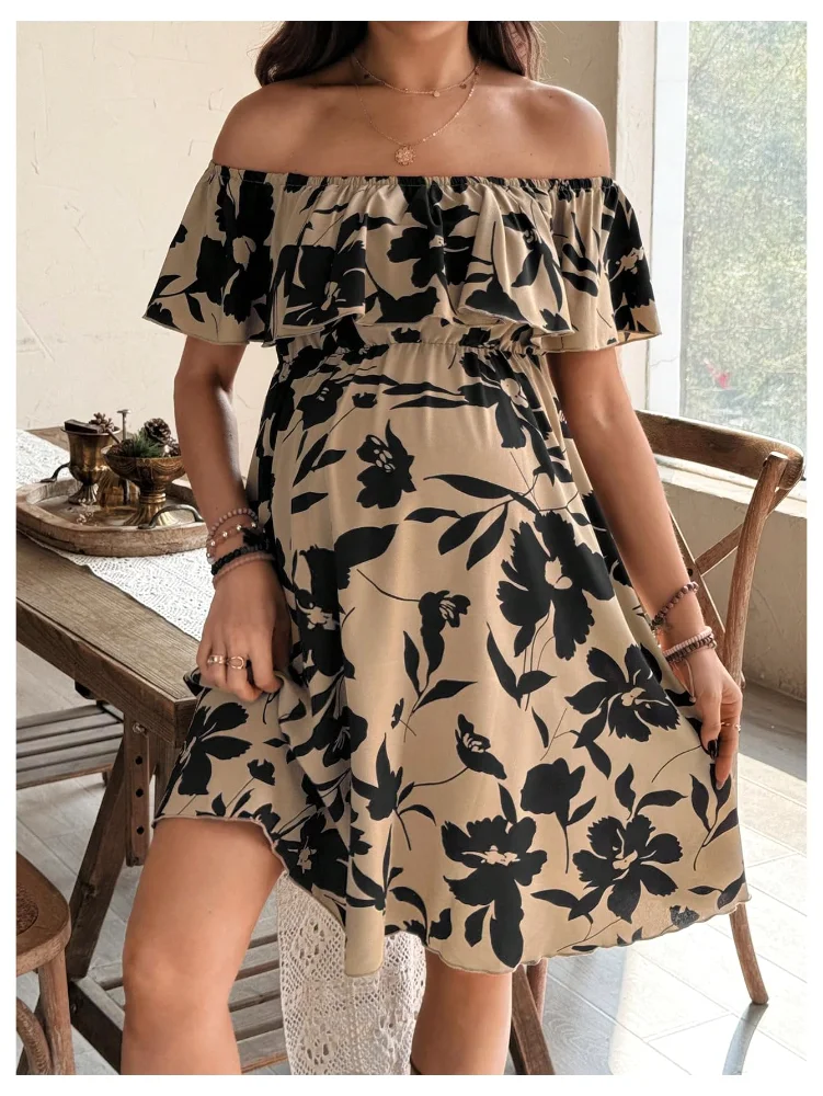 MAKEMECHIC Floral Ruffle Off The Shoulder Maternity Dress, view 3