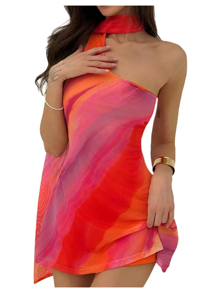 MAKEMECHIC One Shoulder Backless Mesh Mini Dress
