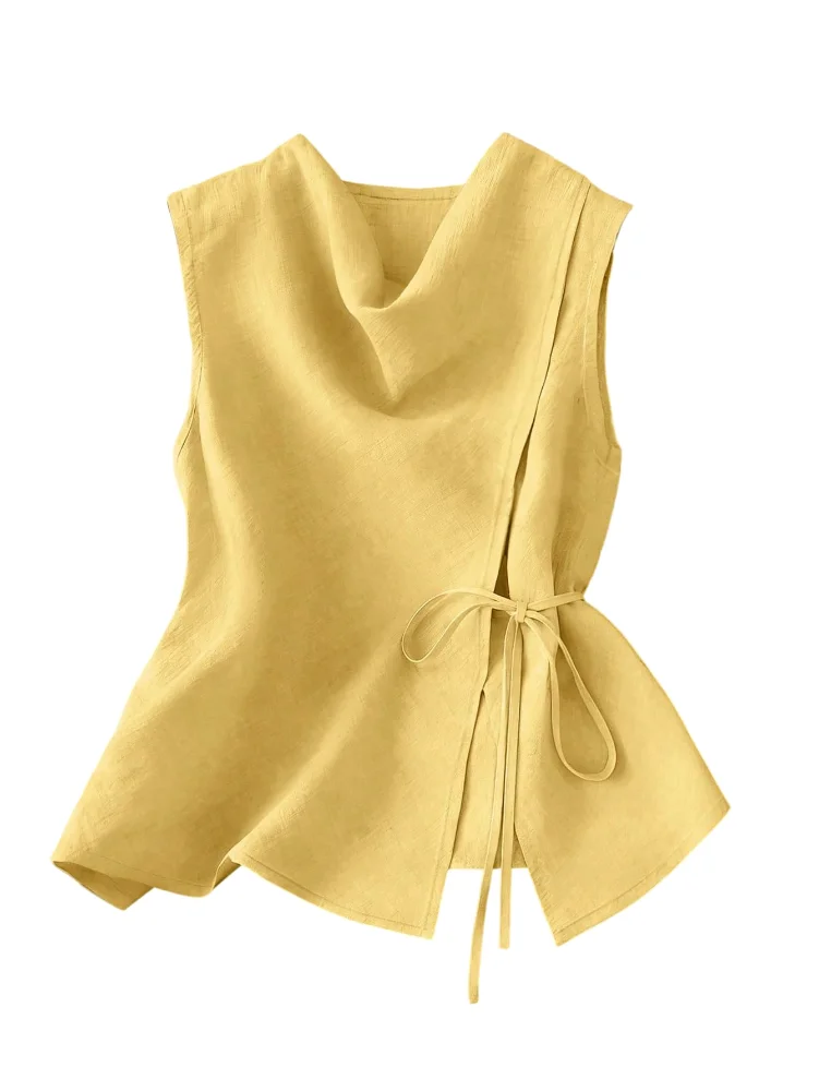 MAKEMECHIC Cowl Neck Tie Knot Tank Top