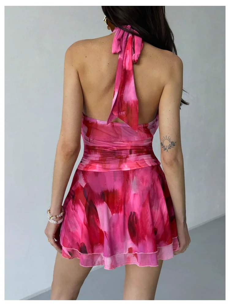 MAKEMECHIC Floral Mesh Tie Mini Dress, view 3