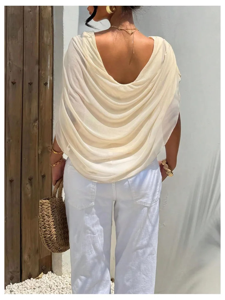 MAKEMECHIC Mesh Ruched Draped Wrap, view 3