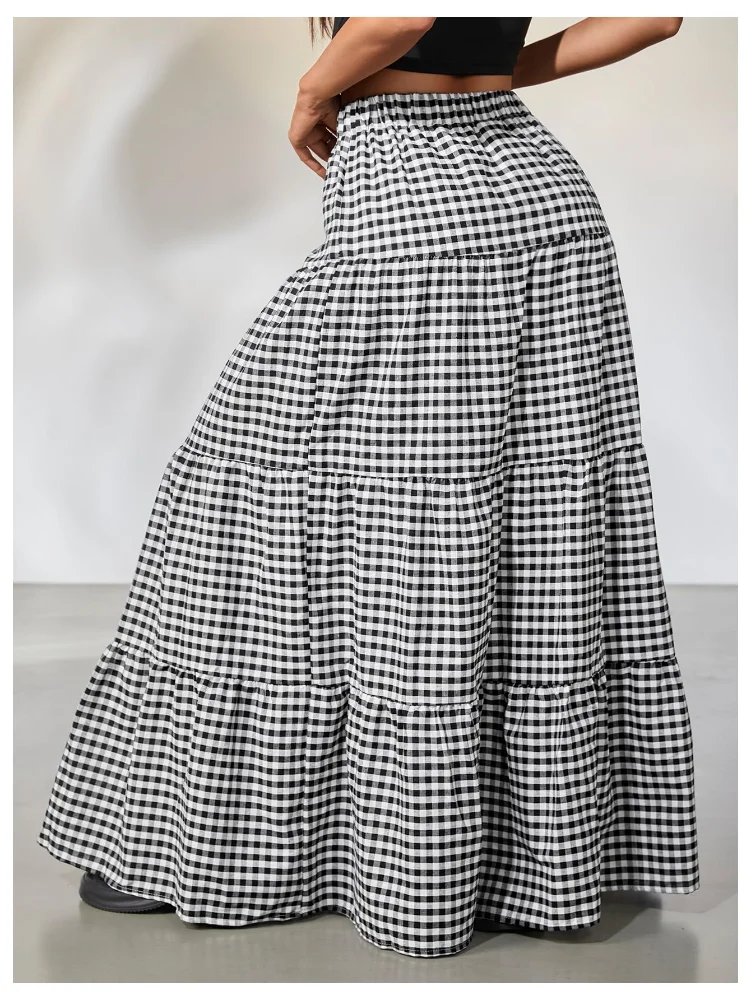 MAKEMECHIC Floral Plaid Ruffle Maxi Skirt, view 2