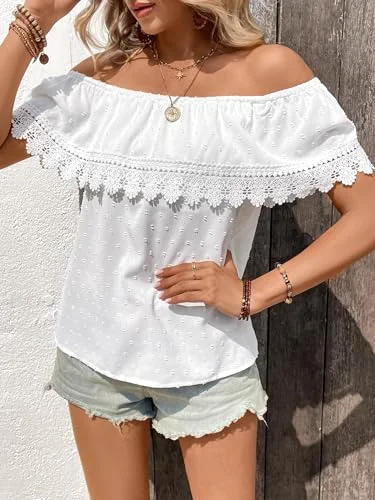 MAKEMECHIC Lace Off The Shoulder Blouse, view 3