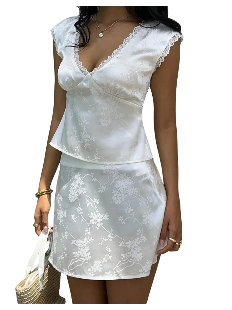 MAKEMECHIC Satin Lace Mini Two-Piece Set
